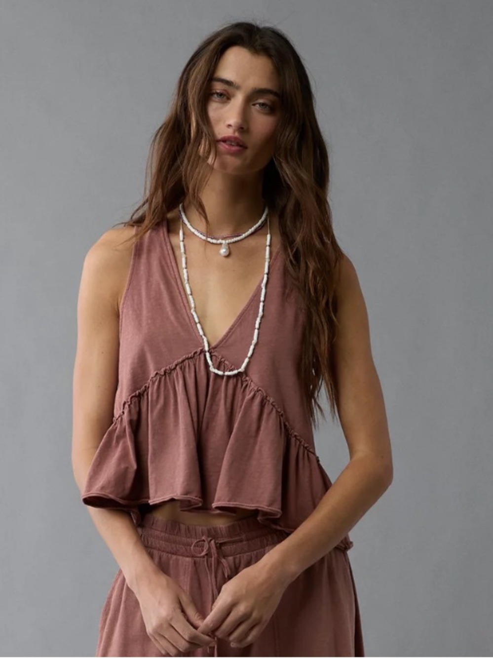 American Eagle Outfitters Sunchaser VNeck in Dusty Rose 100% Cotton